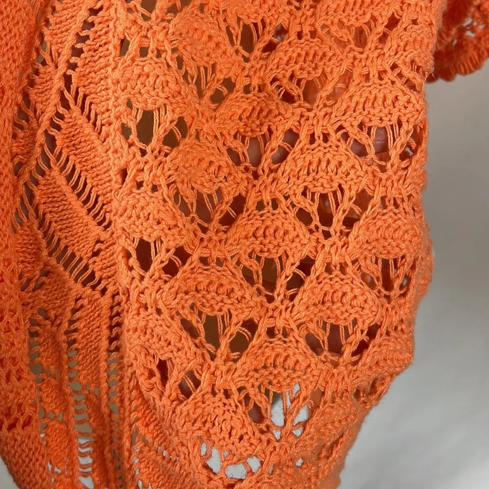 Chico's Orange Open Knit Shrug Cardigan Sweater - Size 1 = Medium/Size 8 - Picture 4 of 12